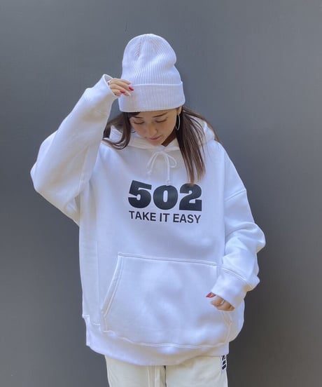 #081　502EASY CAMPUSフーディ　WHITE X BLACK