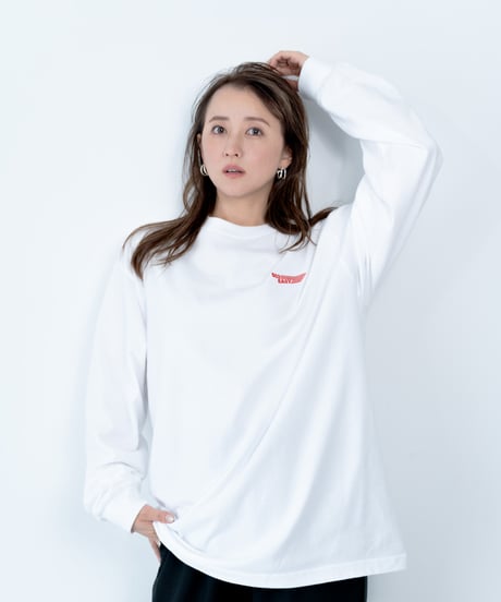 #137　  502EASYﾌﾗｯｸﾞ刺繍ﾛﾝｸﾞT-ｼｬﾂ　WHITE