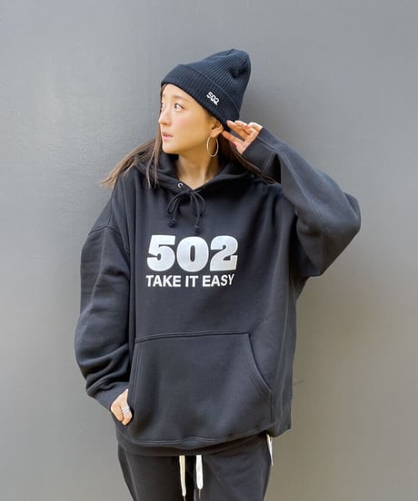 #081　502EASY CAMPUSフーディ　BLACK X WHITE