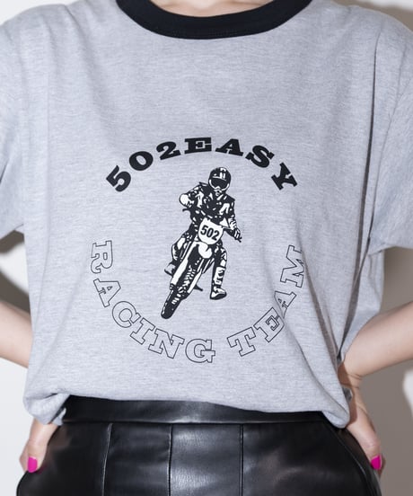 #045　502EASY RACING TEAM T‐シャツ GREYx BLACK