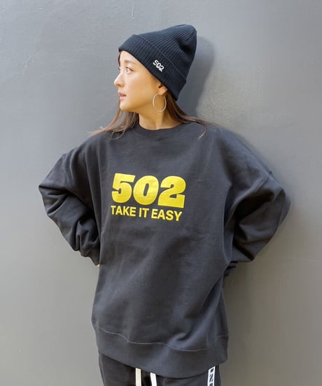 #080　502EASY CAMPUSスエット　BLACKxYELLOW