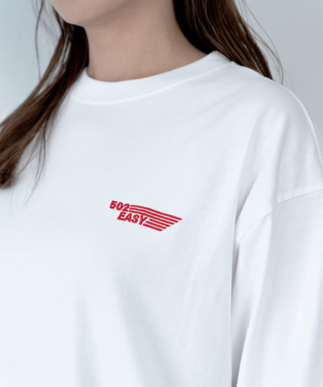 #137　  502EASYﾌﾗｯｸﾞ刺繍ﾛﾝｸﾞT-ｼｬﾂ　WHITE