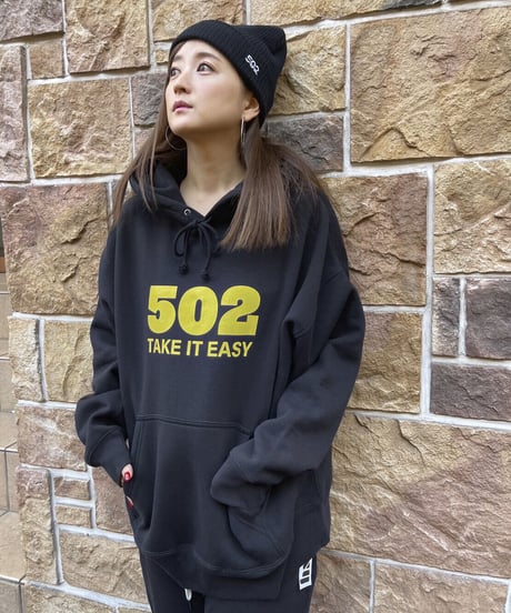 #081　502EASY CAMPUSフーディ　BLACK X YELLOW