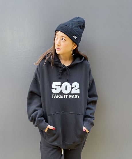 #081　502EASY CAMPUSフーディ　BLACK X WHITE