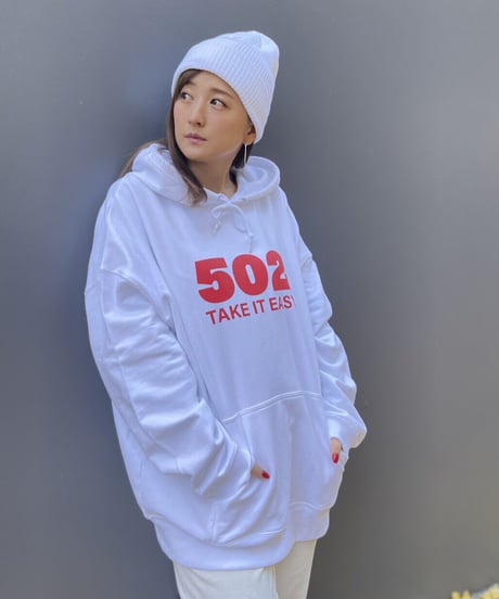 #081　502EASY CAMPUSフーディ　WHITE X RED
