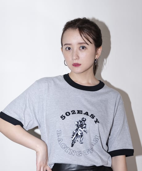 #045　502EASY RACING TEAM T‐シャツ GREYx BLACK