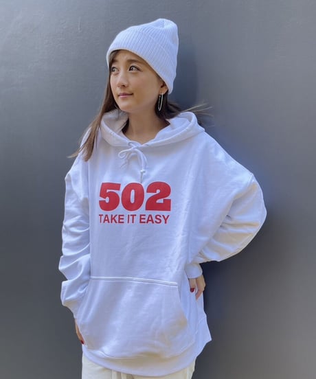 #081　502EASY CAMPUSフーディ　WHITE X RED