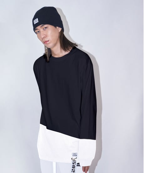 #020　ロングスリーブバイカラーT　BLACK