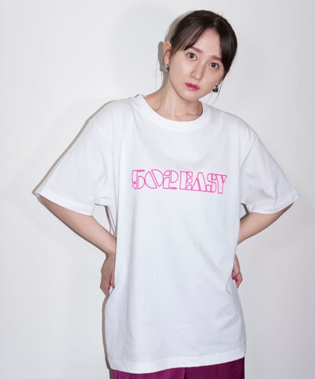 #051　Neon Logo T-シャツ WHITExPINK