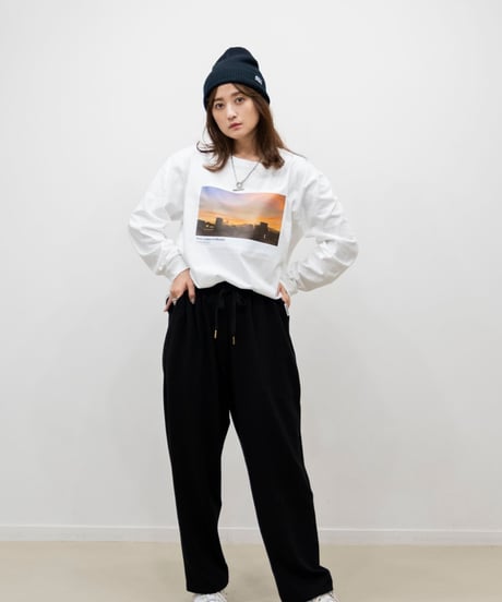 #067　彩空フロントプリントロングTシャツ　WHITE