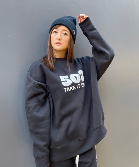 #080　502EASY CAMPUSスエット　BLACKxWHITE