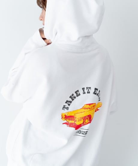 #121　502EASYアメ車バックプリントフーディー