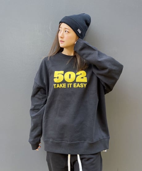#080　502EASY CAMPUSスエット　BLACKxYELLOW