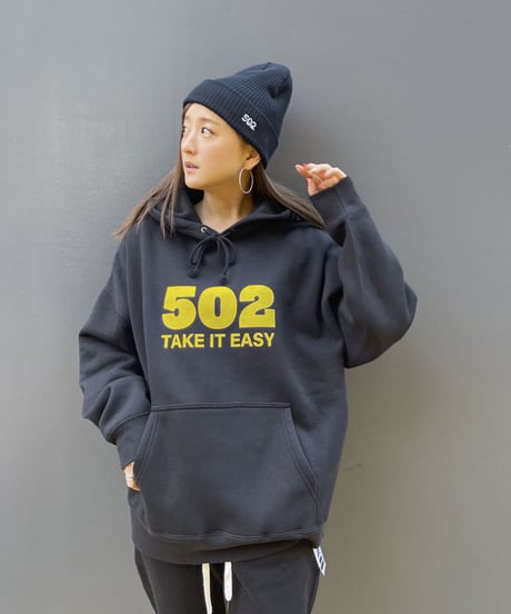 #081　502EASY CAMPUSフーディ　BLACK X YELLOW