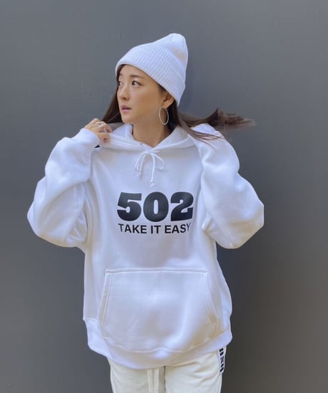 #081　502EASY CAMPUSフーディ　WHITE X BLACK