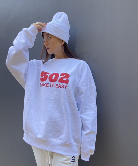 #080　502EASY CAMPUSスエット　WHITE X RED