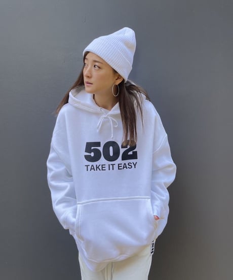 #081　502EASY CAMPUSフーディ　WHITE X BLACK