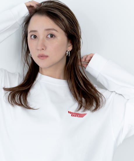 #137　  502EASYﾌﾗｯｸﾞ刺繍ﾛﾝｸﾞT-ｼｬﾂ　WHITE