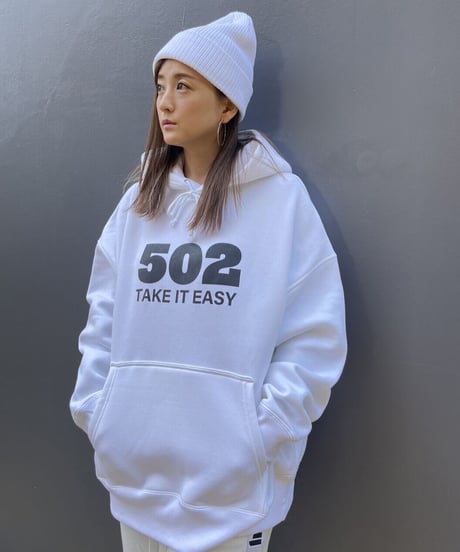 #081　502EASY CAMPUSフーディ　WHITE X BLACK