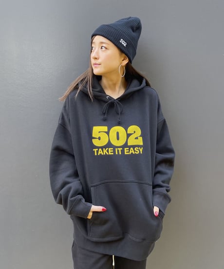 #081　502EASY CAMPUSフーディ　BLACK X YELLOW