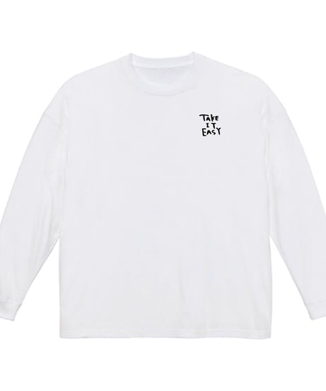 #076　 TAKE it EASY手書き刺繍 ロングTシャツ