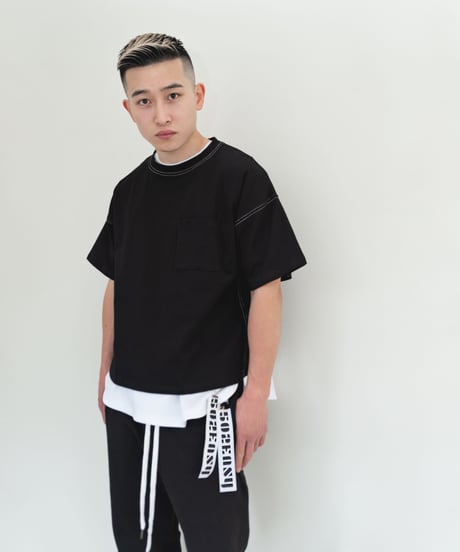 #005　ポケット付きステッチT (Black)