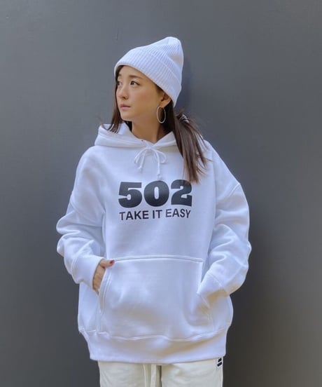 #081　502EASY CAMPUSフーディ　WHITE X BLACK