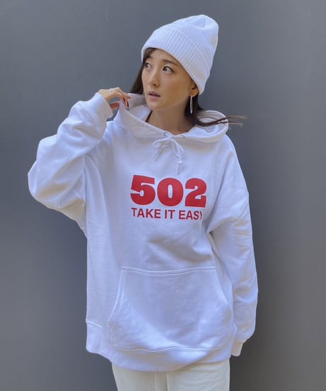 #081　502EASY CAMPUSフーディ　WHITE X RED