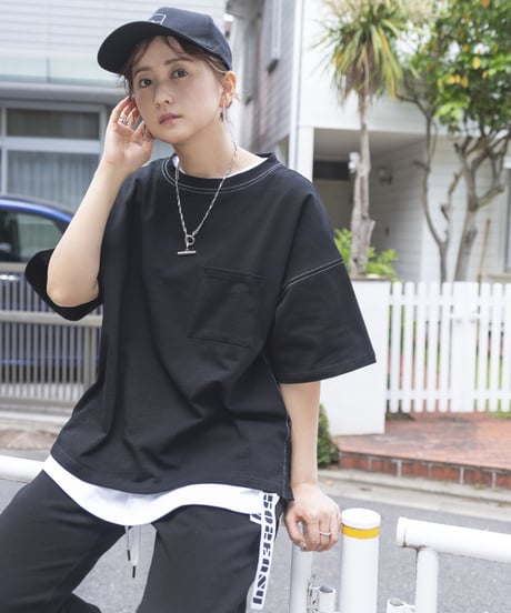 #005　ポケット付きステッチT (Black)