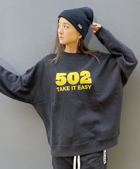 #080　502EASY CAMPUSスエット　BLACKxYELLOW