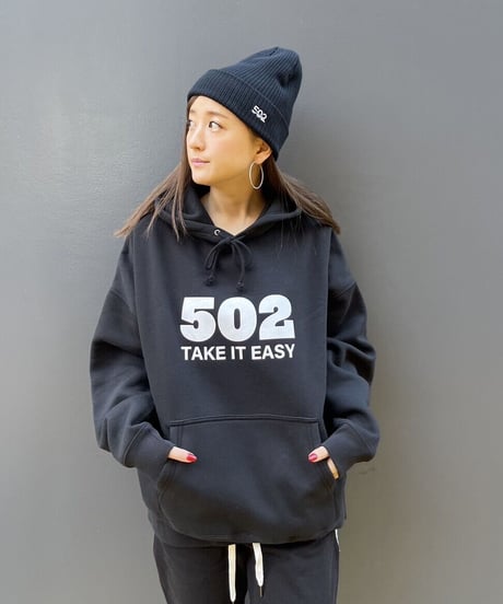 #081　502EASY CAMPUSフーディ　BLACK X WHITE