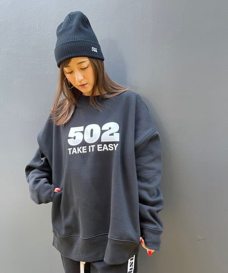 #080　502EASY CAMPUSスエット　BLACKxWHITE