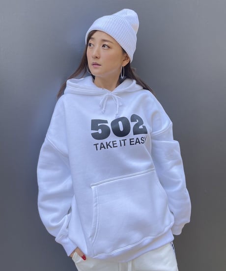 #081　502EASY CAMPUSフーディ　WHITE X BLACK