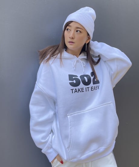 #081　502EASY CAMPUSフーディ　WHITE X BLACK