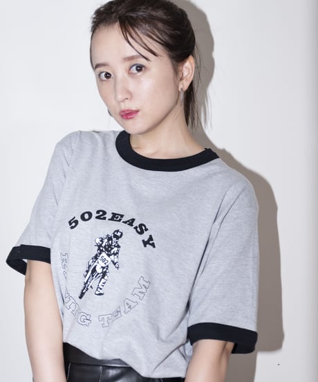 #045　502EASY RACING TEAM T‐シャツ GREYx BLACK
