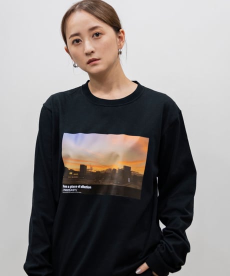 #067　彩空フロントプリントロングTシャツ　BLACK