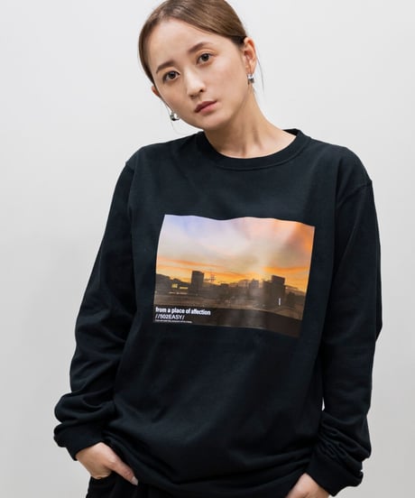 #067　彩空フロントプリントロングTシャツ　BLACK