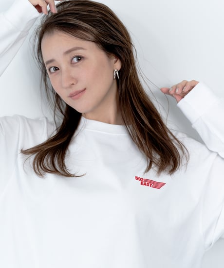 #137　  502EASYﾌﾗｯｸﾞ刺繍ﾛﾝｸﾞT-ｼｬﾂ　WHITE