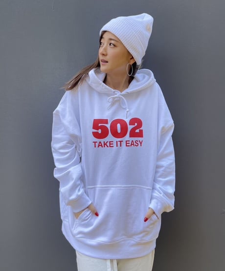 #081　502EASY CAMPUSフーディ　WHITE X RED