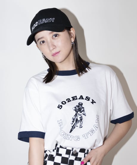 #045　502EASY RACING TEAM T‐シャツ  WHITExNAVY