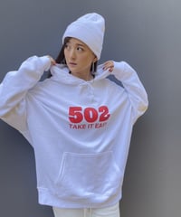 #081　502EASY CAMPUSフーディ　WHITE X RED