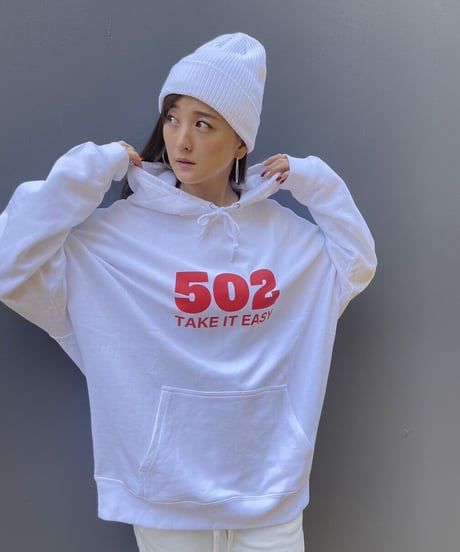 #081　502EASY CAMPUSフーディ　WHITE X RED