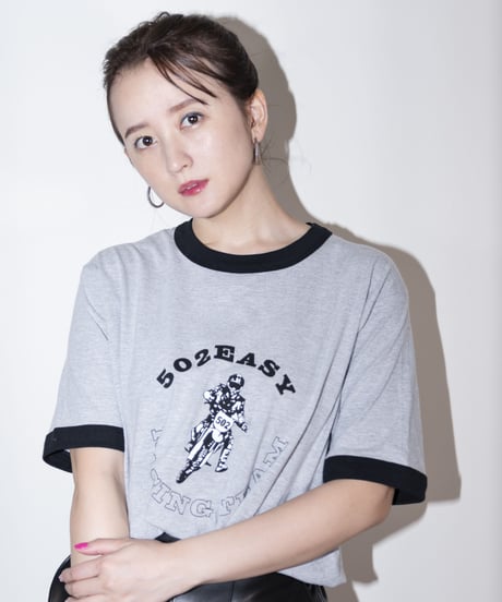 #045　502EASY RACING TEAM T‐シャツ GREYx BLACK
