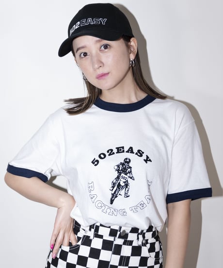 #045　502EASY RACING TEAM T‐シャツ  WHITExNAVY