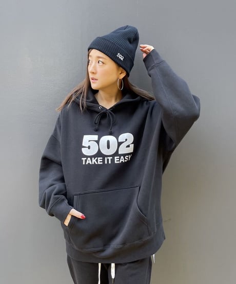 #081　502EASY CAMPUSフーディ　BLACK X WHITE