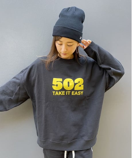 #080　502EASY CAMPUSスエット　BLACKxYELLOW