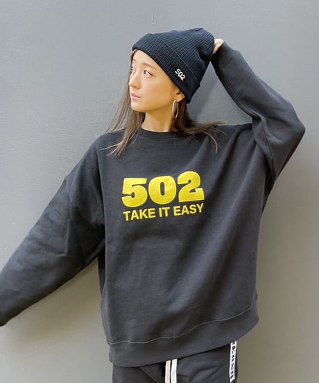 #080　502EASY CAMPUSスエット　BLACKxYELLOW