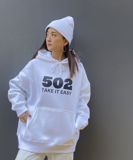 #081　502EASY CAMPUSフーディ　WHITE X BLACK