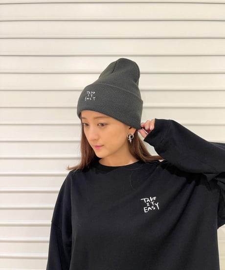 #076　 TAKE it EASY手書き刺繍 ロングTシャツ