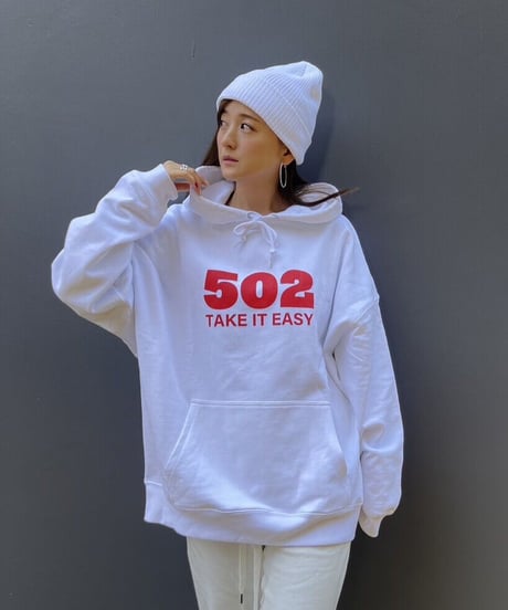 #081　502EASY CAMPUSフーディ　WHITE X RED